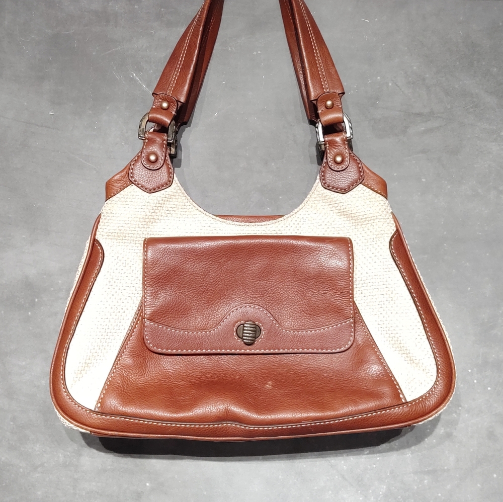 Cole Haan Brown/Cream Leather Canvas Bag